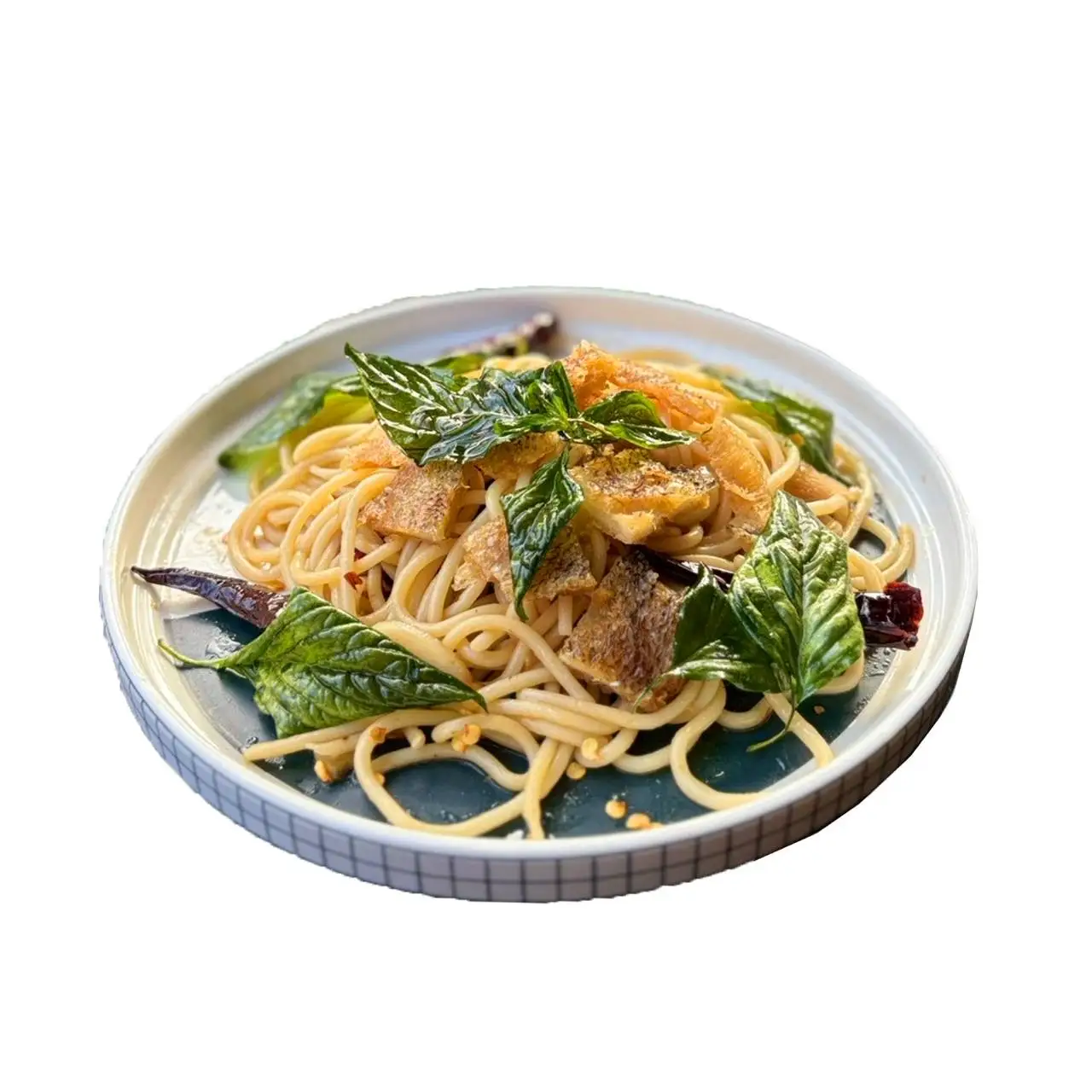 สปาเกตตีพริกแห้งปลาสลิด