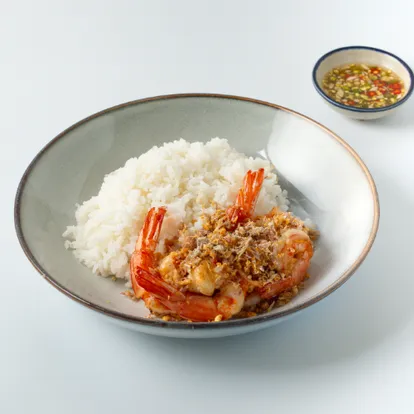 Garlic Pepper Shrimp over Rice