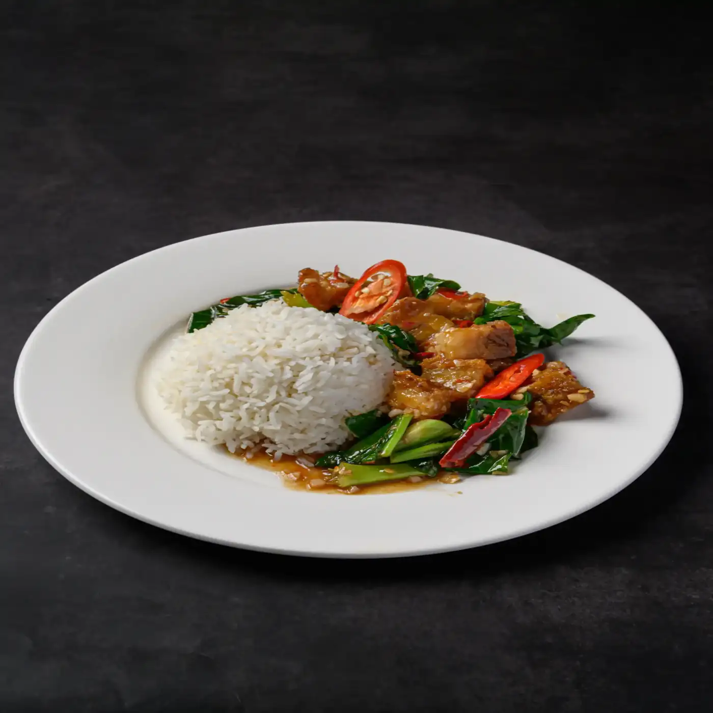 ข้าวคะน้าหมูกรอบ